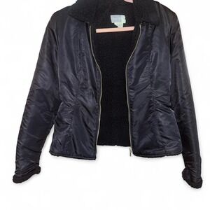 Esprit Vintage Y2K Black Bomber Jacket Faux Fur Lining
